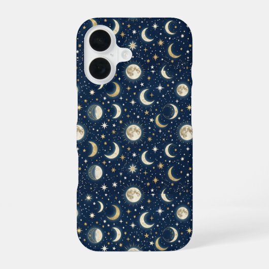 星と月のパターン iPhone 16ケース (裏面)