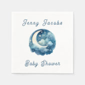 星と月の夢の赤ちゃんシャワー青い招待 スタンダードカクテルナプキン (正面)