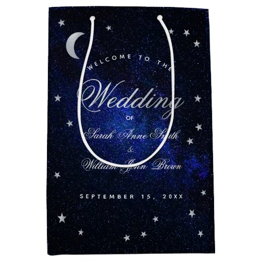 星と月の天空の夜結婚の歓迎 ミディアムペーパーバッグ (正面)