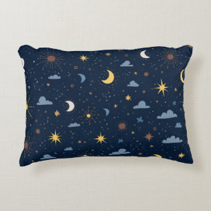 星と月の模様の枕 アクセントクッション