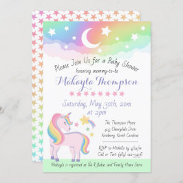 星と月の虹の魔法のユニコーン赤ちゃんシャワー 招待状