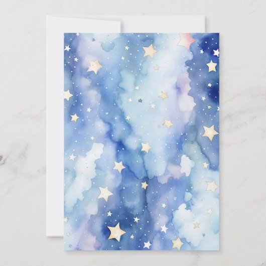 星と月の赤ちゃんシャワー青い招待 招待状 (裏面)