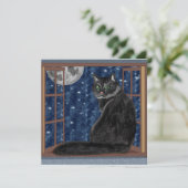 星と月を窓から眺める黒猫 カード (スタンド正面)