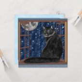星と月を窓から眺める黒猫 カード (正面/裏面インサイチュ)