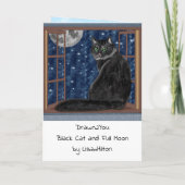 星と月を窓から眺める黒猫 カード (裏面)