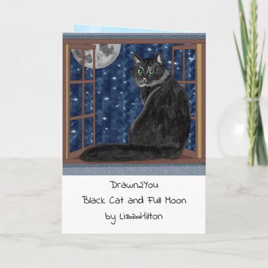 星と月を窓から眺める黒猫 カード (裏面)