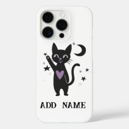 星と月を背景にした黒猫のスマホケース（カスタマイズ可） iPhone 16 PROケース