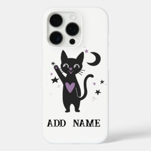 星と月を背景にした黒猫のスマホケース(カスタマイズ可) iPhone 16 PROケース