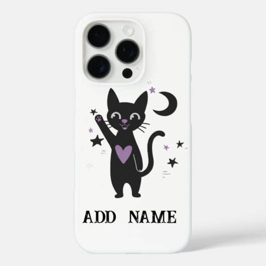 星と月を背景にした黒猫のスマホケース(カスタマイズ可) Case-Mate iPhoneケース (裏面)