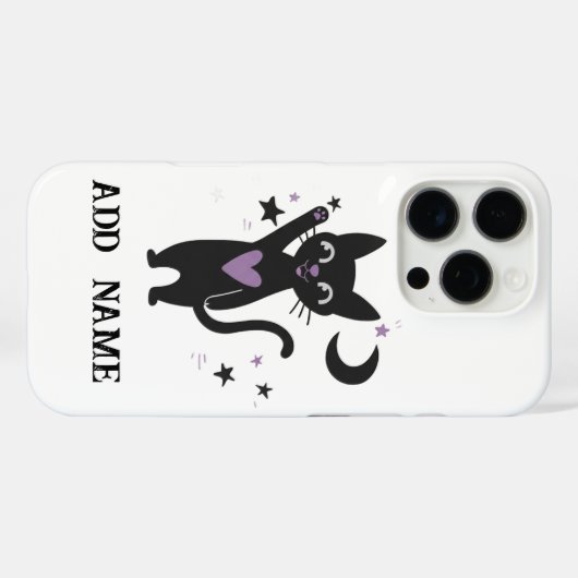 星と月を背景にした黒猫のスマホケース(カスタマイズ可) Case-Mate iPhoneケース (裏面 (横))