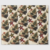 星と木が咲くヴィンテージクリスマス ラッピングペーパー (フラット)