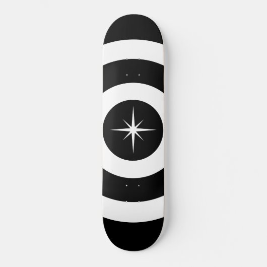 星と波(白黒) スケートボード (正面)