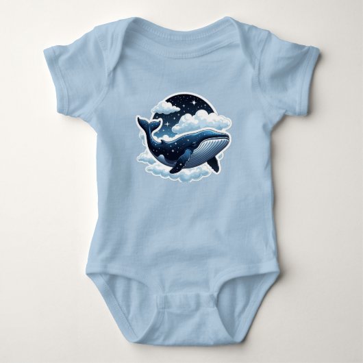 星と浮かぶ雲のクジラTシャツ ベビーボディスーツ (正面)