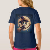 星と満月の下の可愛い魔女猫 🎃 Tシャツ (裏面)