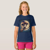 星と満月の下の可愛い魔女猫 🎃 Tシャツ (正面フル)