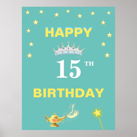 星と王冠のティアラと魔法のランプ 15歳の誕生日 ポスター (正面)