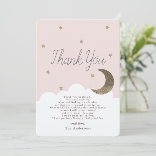 星と直送ムーンピンク赤ちゃんシャワーありがとう 招待状 (スタンド正面)