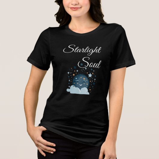 星と笑顔の月 女性のための夢見る夜のデザイン  トライブレンドＴシャツ (正面)