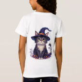 星と紅葉のキュートな魔女猫 🎃 Tシャツ (裏面)