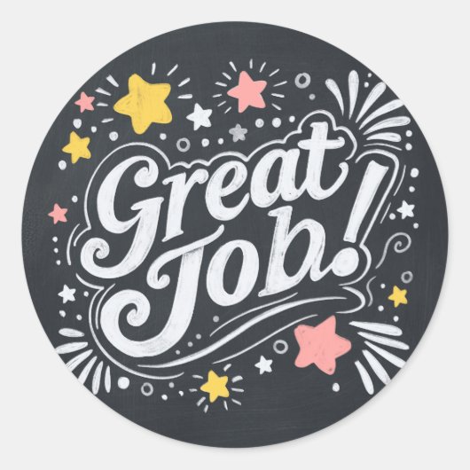 星と素晴らし渦巻き旋回を持つ黒板ジョブシール ラウンドシール (正面)