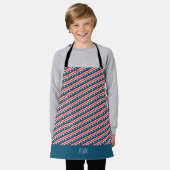 星と線の赤白青パターミニマルン エプロン (着用した状態)
