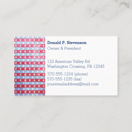 星と縞の愛国的赤と青 名刺 (裏面)