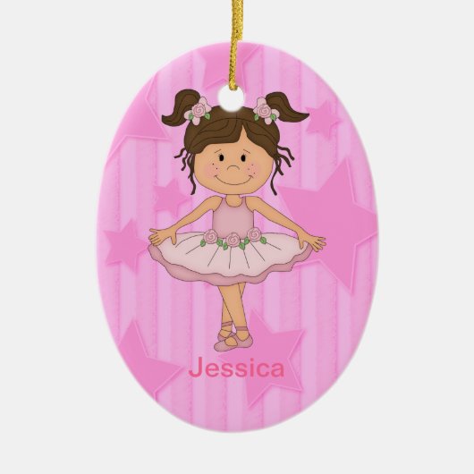 星と縞模様が描かれた可愛いピンクのバレエ団 セラミックオーナメント (正面)