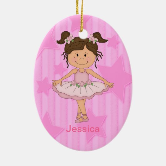 星と縞模様が描かれた可愛いピンクのバレエ団 セラミックオーナメント (裏面)