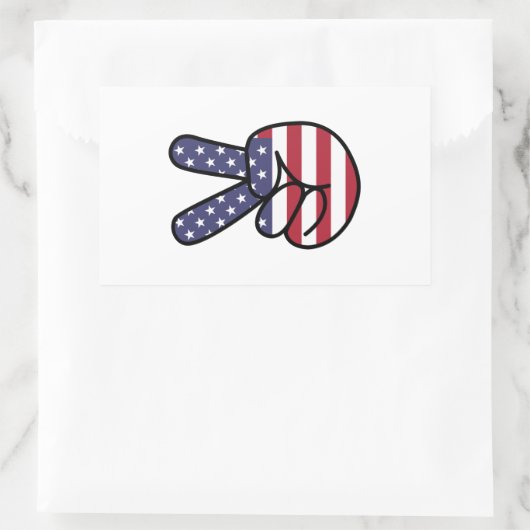 星と縞模様の平和サイン 長方形シール (バッグ)