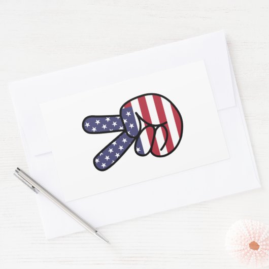 星と縞模様の平和サイン 長方形シール (封筒)