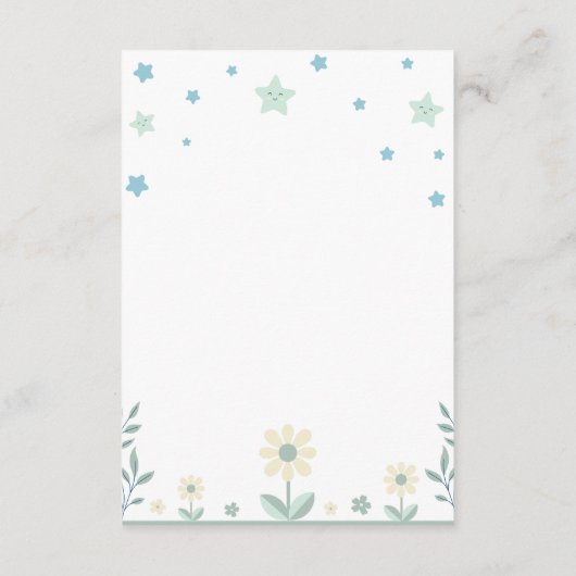 星と花の本を持つかわいい男の子ベビー エンクロージャーカード (裏面)