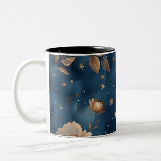 星と花の花柄デザイン ツートーンマグカップ (左)