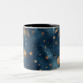 星と花の花柄デザイン ツートーンマグカップ (中央)
