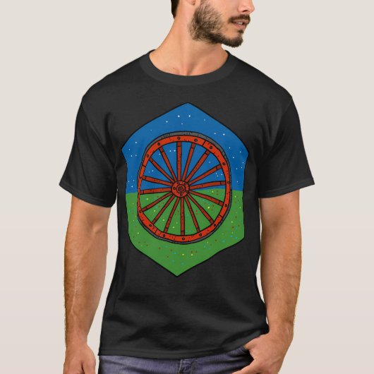 星と花を持つロマ国旗。 Tシャツ (正面)