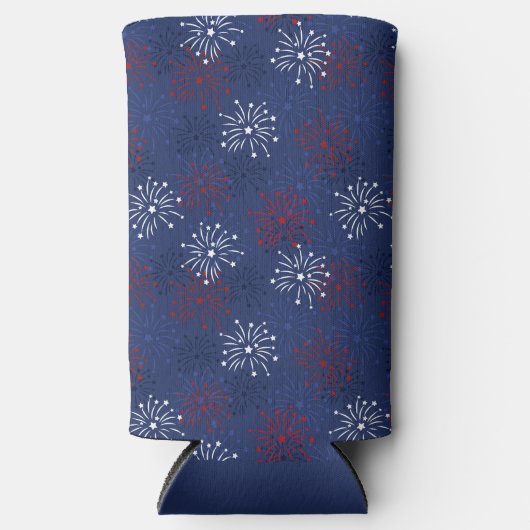 星と花火：独立記念日お祝い スリム缶クーラー (正面)