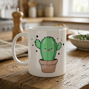 星と花瓶に入ったかわいい笑顔のカワイイ赤ちゃんサボテン コーヒーマグカップ