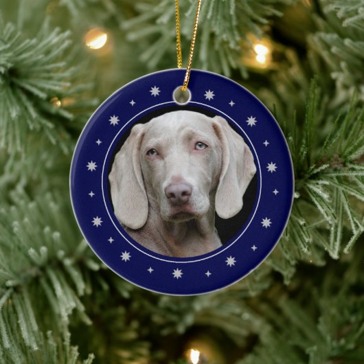 星と金ゴールドハートブルーフレームペット記念碑 セラミックオーナメント (ツリー)