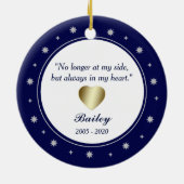 星と金ゴールドハートブルーフレームペット記念碑 セラミックオーナメント (裏面)