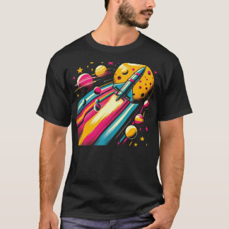 星と銀河系を抜けるロケット Tシャツ