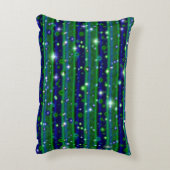 星と雨ストライプ滴が咲く青い緑の アクセントクッション (裏面(縦))