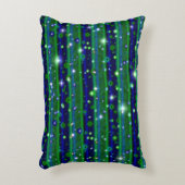 星と雨ストライプ滴が咲く青い緑の アクセントクッション (正面(垂直))