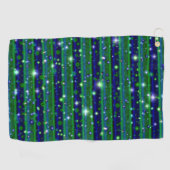 星と雨ストライプ滴が咲く青い緑の ゴルフタオル (横)