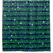 星と雨ストライプ滴が咲く青い緑の シャワーカーテン (正面)