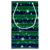 星と雨ストライプ滴が咲く青い緑の スモールペーパーバッグ (裏面)