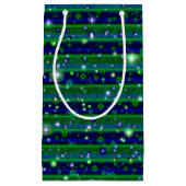 星と雨ストライプ滴が咲く青い緑の スモールペーパーバッグ (正面)