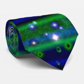 星と雨ストライプ滴が咲く青い緑の ネクタイ (ロール)