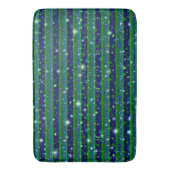 星と雨ストライプ滴が咲く青い緑の バスマット (正面縦)