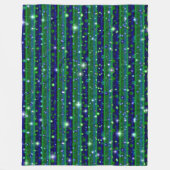 星と雨ストライプ滴が咲く青い緑の フリースブランケット (正面)