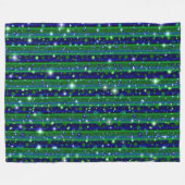 星と雨ストライプ滴が咲く青い緑の フリースブランケット (正面(横))