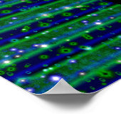 星と雨ストライプ滴が咲く青い緑の ポスター (角)